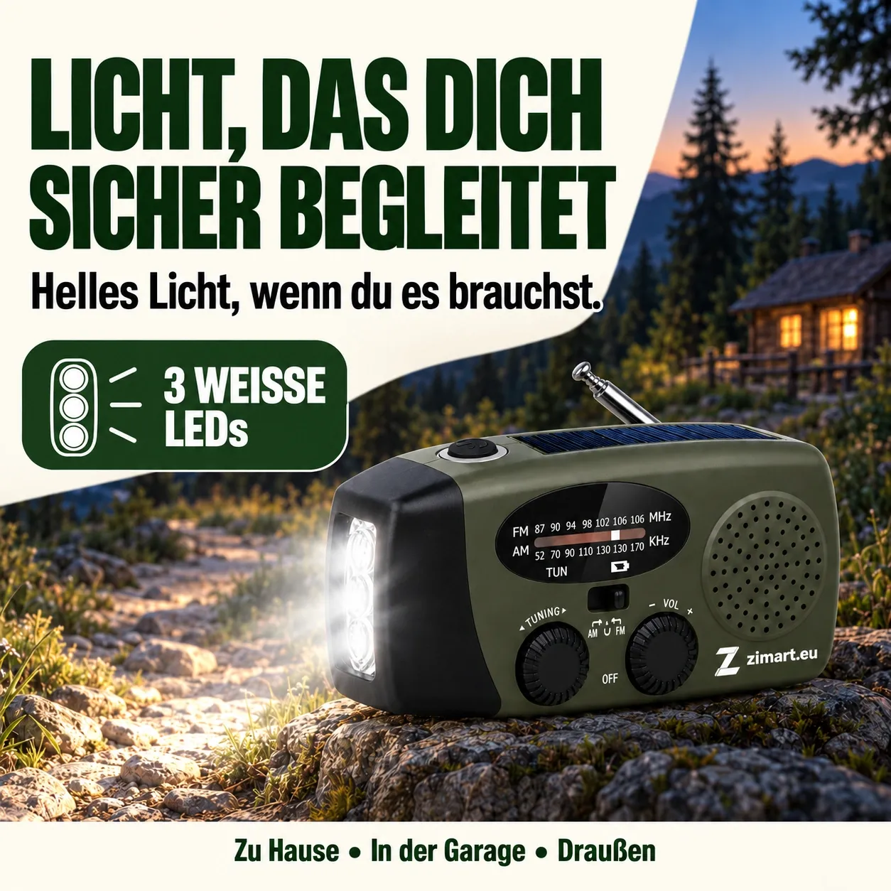 Helles Licht mit 3 weißen LEDs, zu Hause, in der Garage und draußen