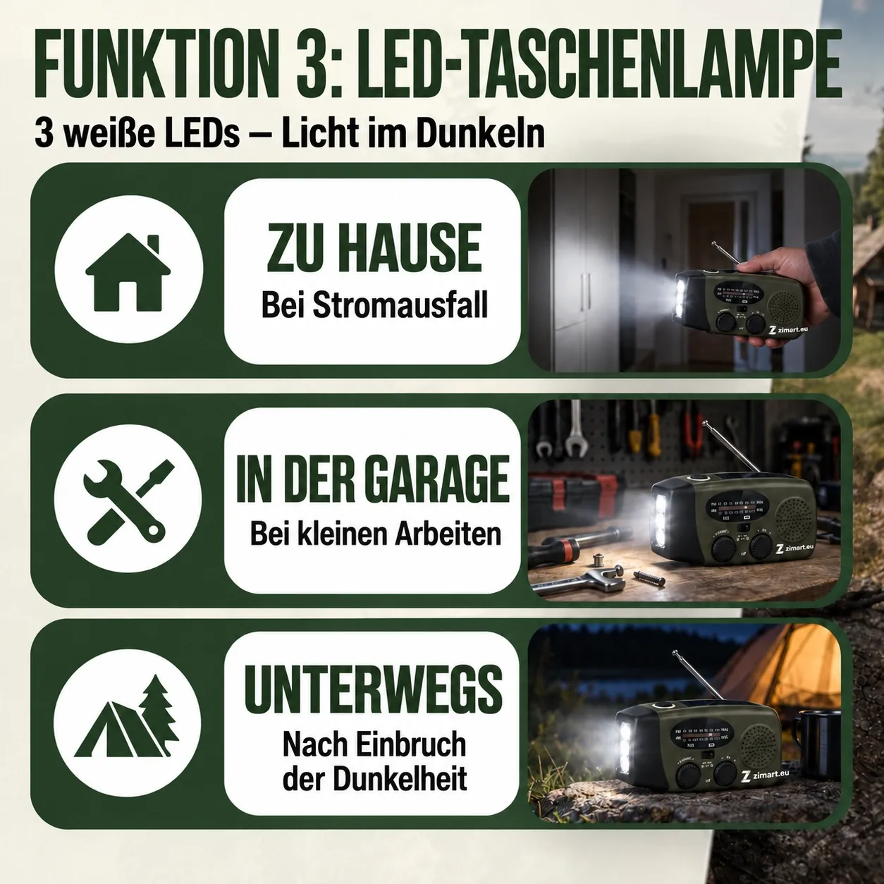 Funktion LED-Taschenlampe mit 3 weißen LEDs