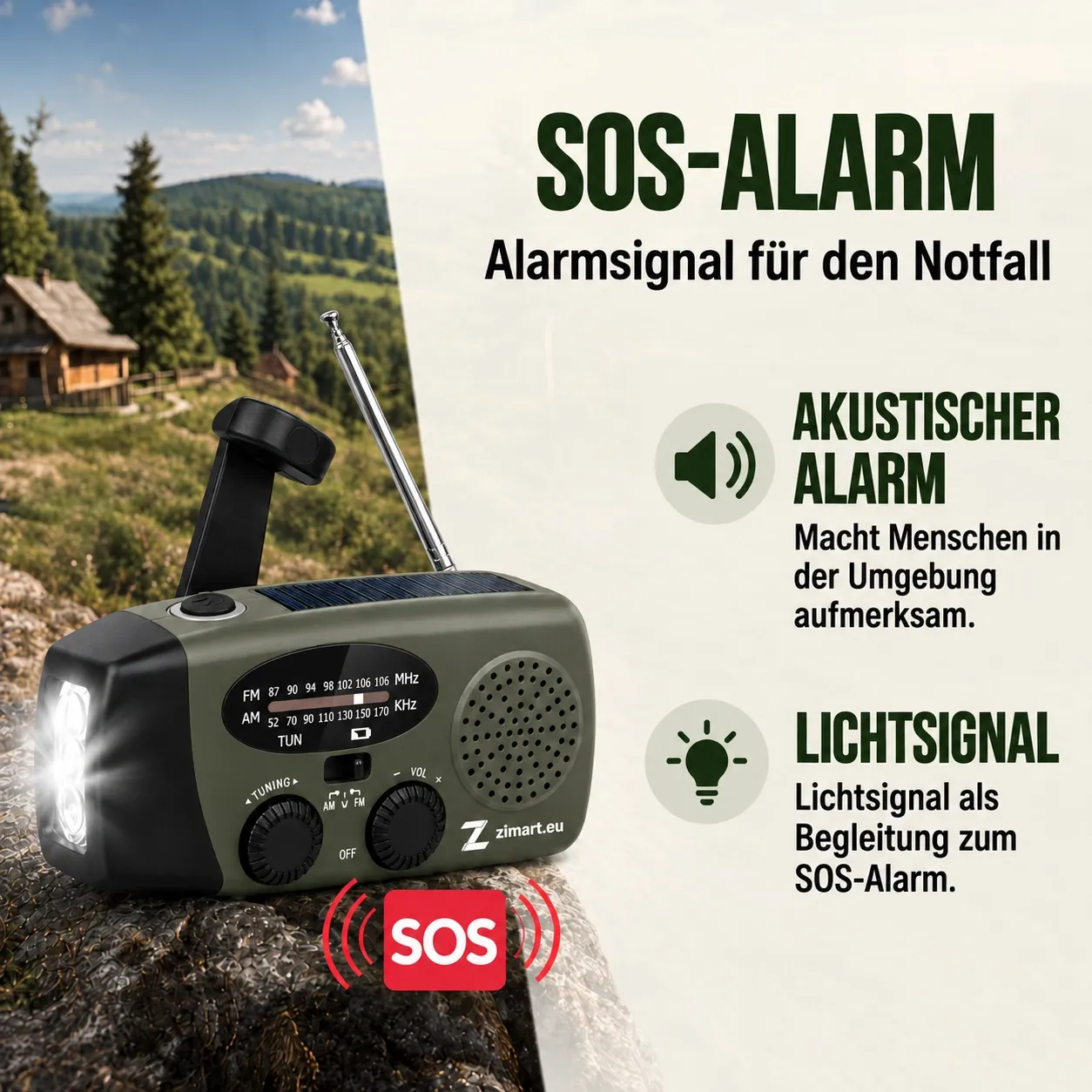 SOS-Alarm mit akustischem Signal und Lichtsignal